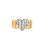 Gold Fluted Ring With Diamond Heart