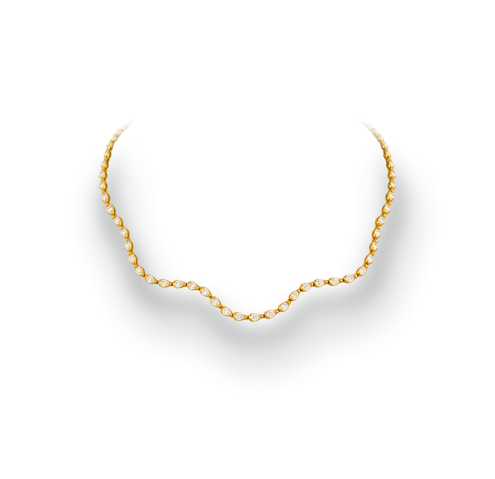 Yellow gold wave necklace set with diamonds