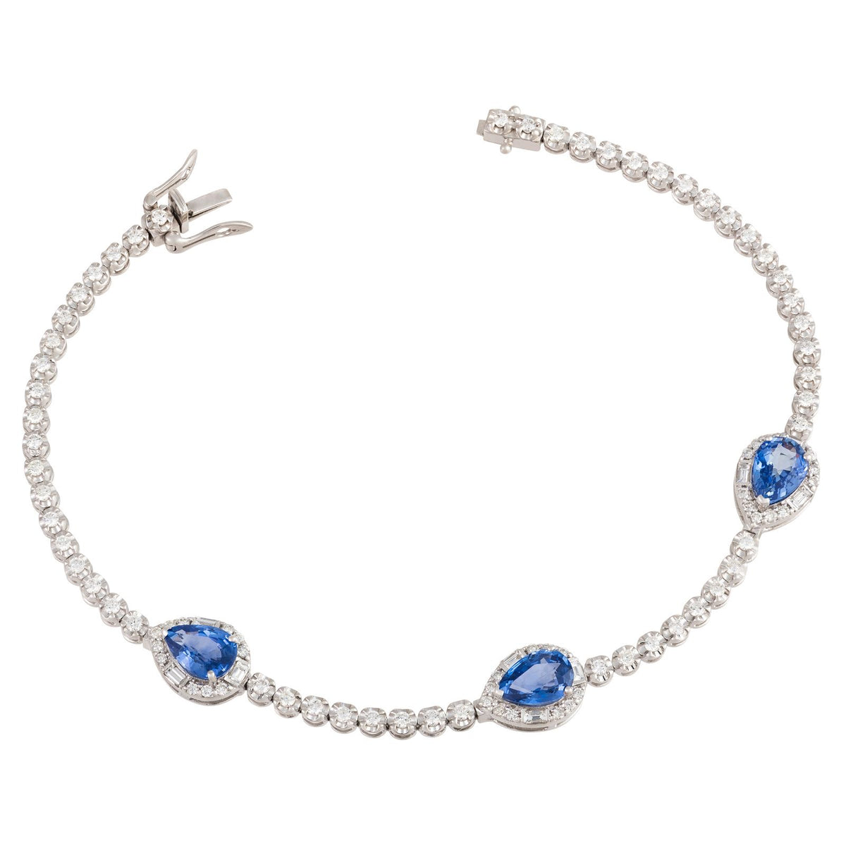 Diamond Tennis Bracelet with Blue Sapphire Pears