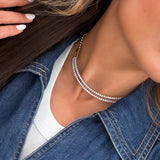 Double Row Diamond Necklace With Ball Chain