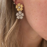 Brushed Gold & Diamond Flower Earrings
