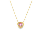 Pink Sapphire Halo Heart Necklace