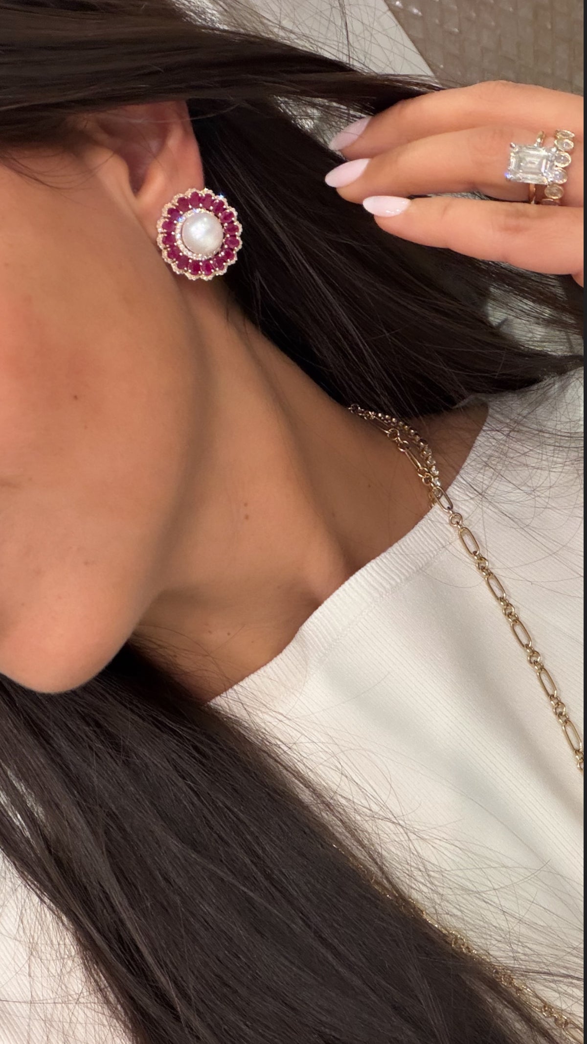 Pearl & Ruby Statement Earrings