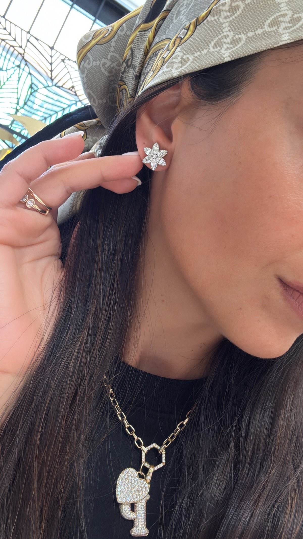Large Flower Baguette Studs