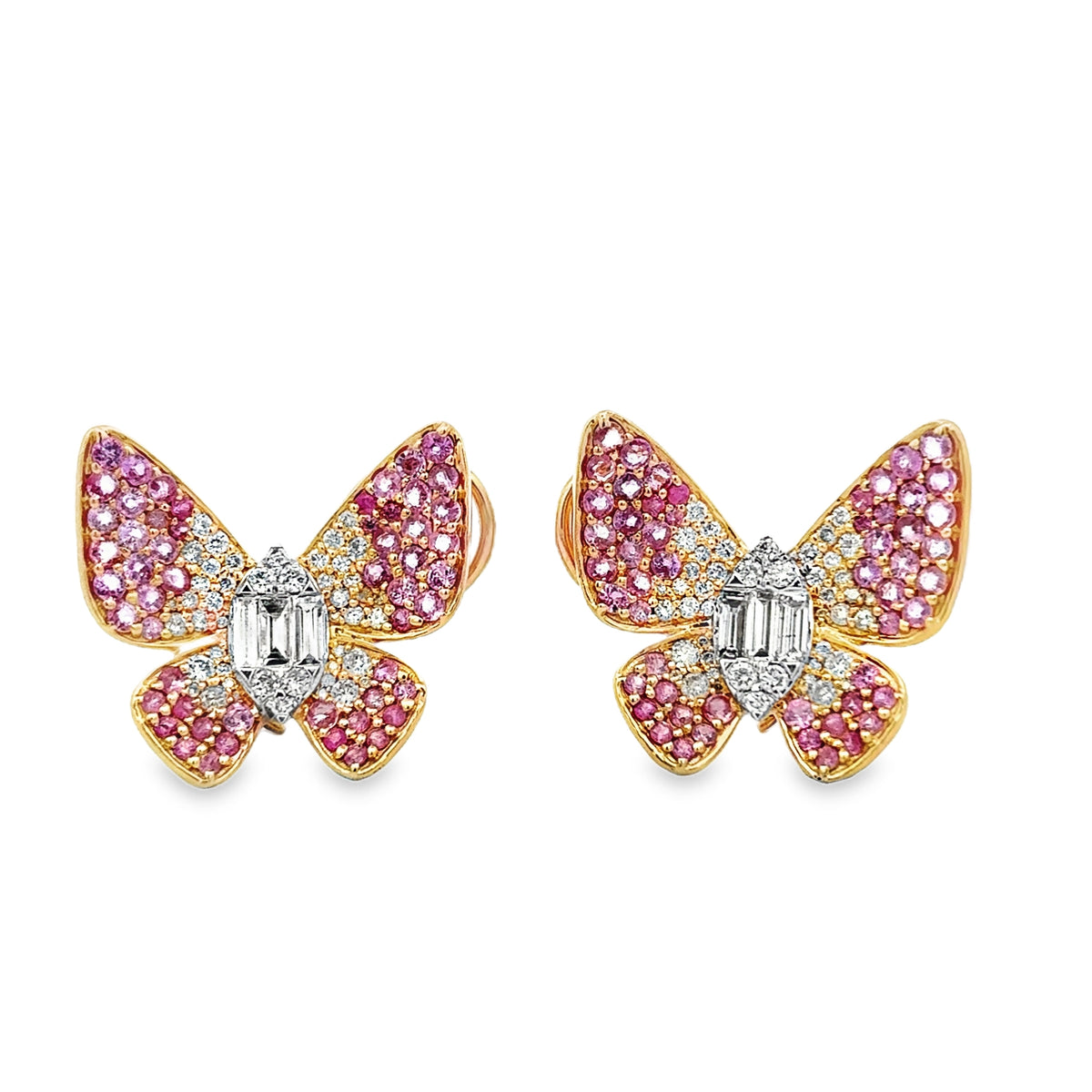 Pink Sapphire & Diamond Butterfly Earrings
