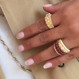 Chunky Gold Fluted Ring With Diamonds