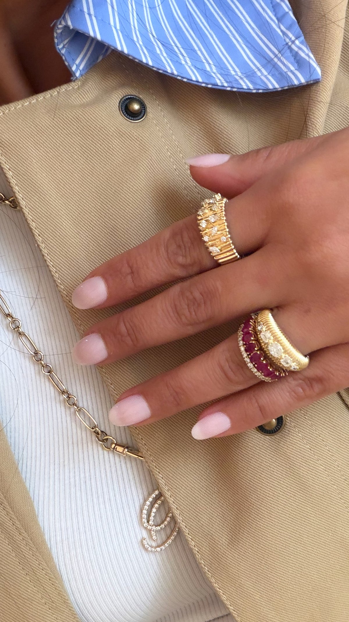 Fluted Dome Ring With Diamonds