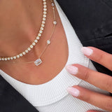 Lab Emerald Solitaire Necklace With Bezel Diamond Chain