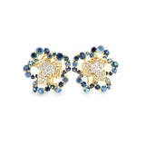 Blue Sapphire & Diamond Flower Earrings