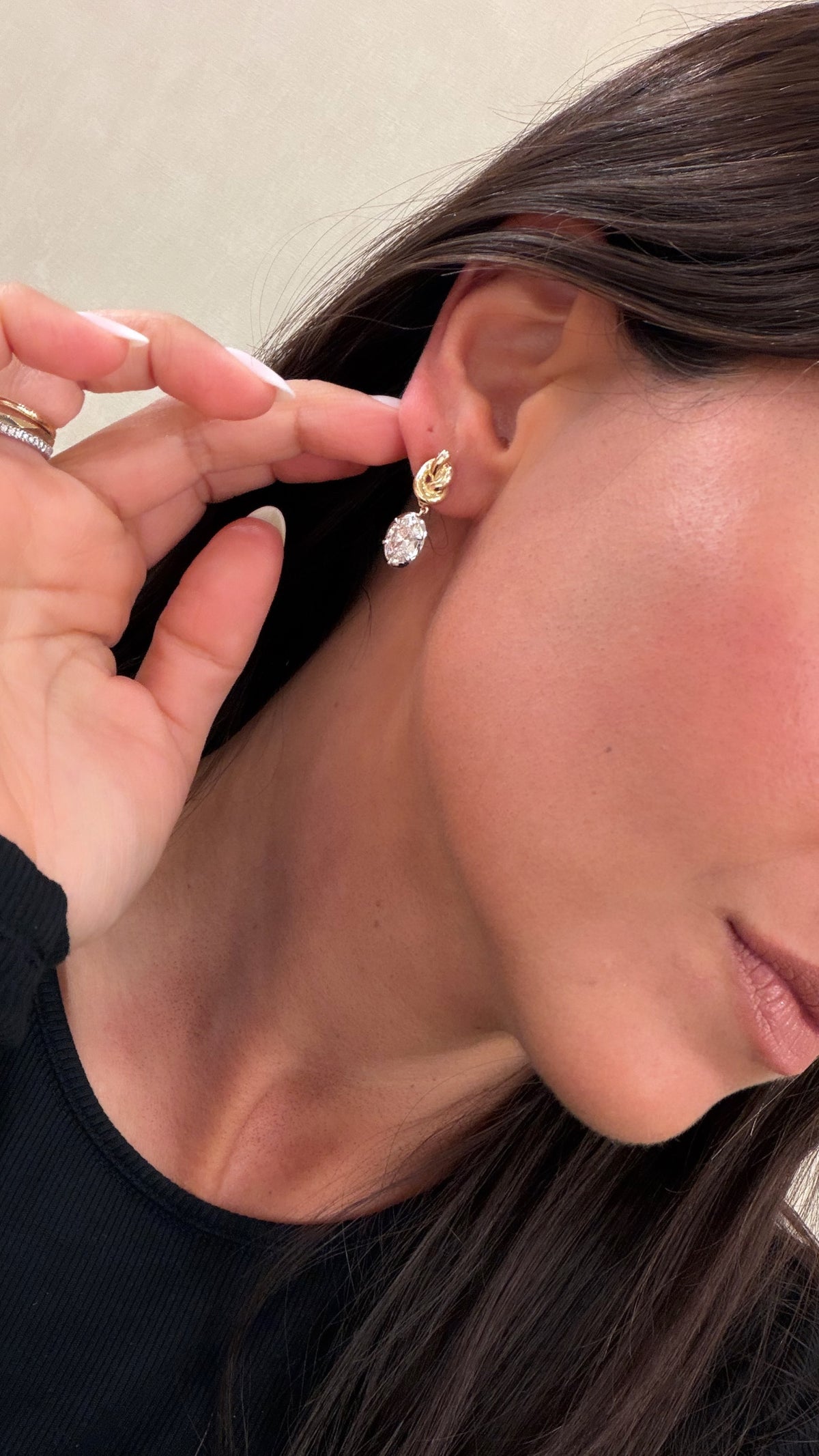 Lab Gold Knot With Hanging Diamond Earrings
