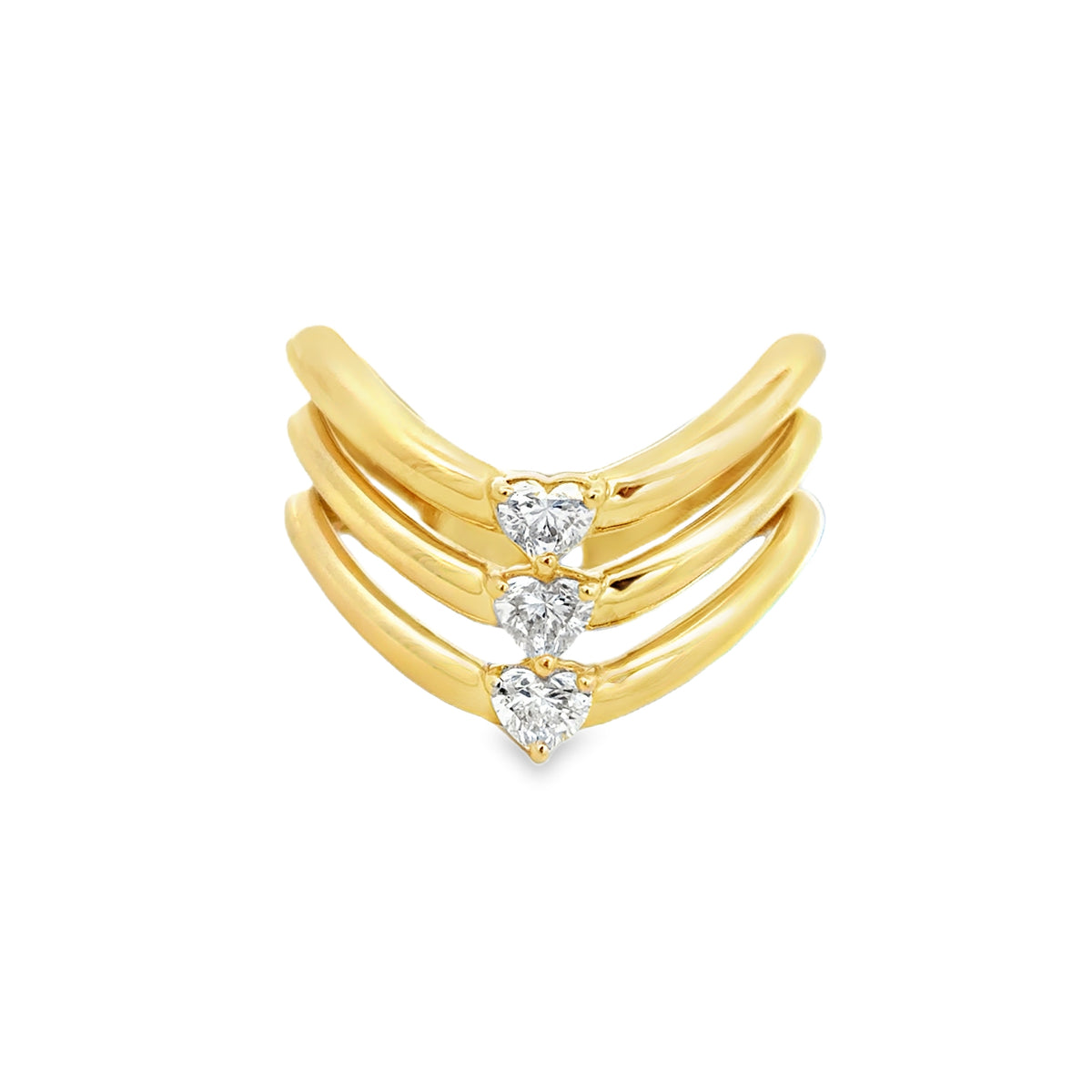 Triple Row Diamond Hearts Ring