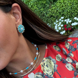 Turquoise Large Flower Studs with Diamond Cluster
