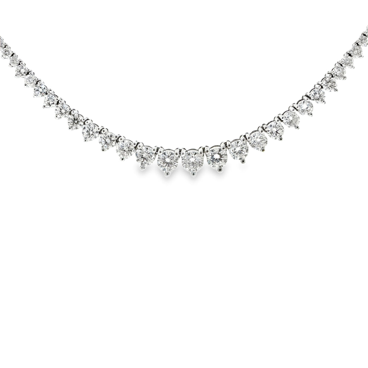 Three Prong Graduated Diamond Tennis Necklace- 7.50 ct