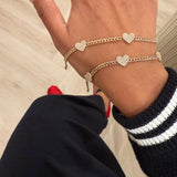 Cuban Chain Bracelet with Diamond Hearts YG