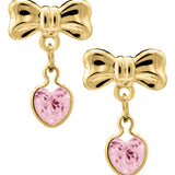 Bow Baby Earrings With Hanging Pink Heart