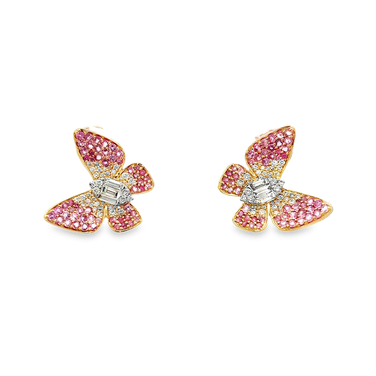 Pink Sapphire & Diamond Butterfly Earrings
