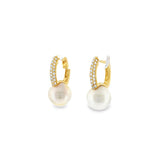 Pave Huggies With Pearl Drop- YG