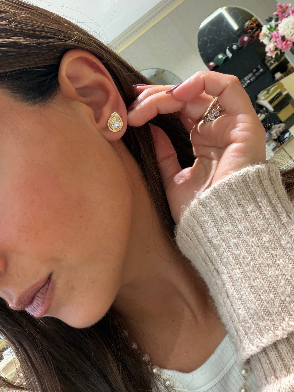 Double Bezel Pear Studs