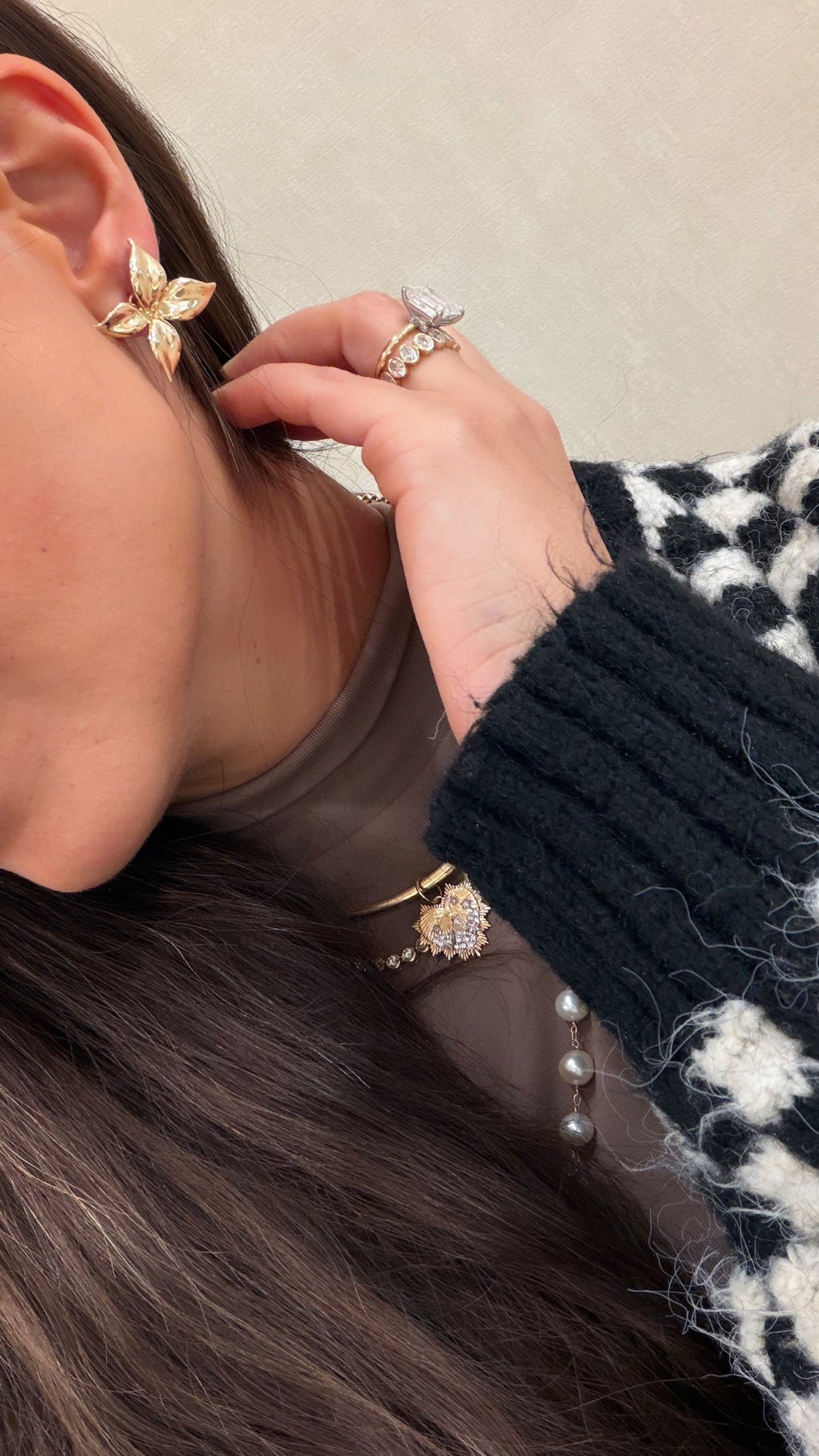 2 in 1 Flower & Diamond Hang Earrings
