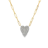 Pave Diamond Heart Necklace On Paperclip Chain