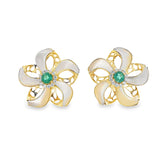 Mother Of Pearl Flower Earring With Emerald Center