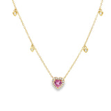 Pink Sapphire Heart & Hanging Diamonds Necklace