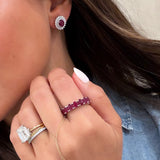 Diamond Halo Earrings With Ruby Center