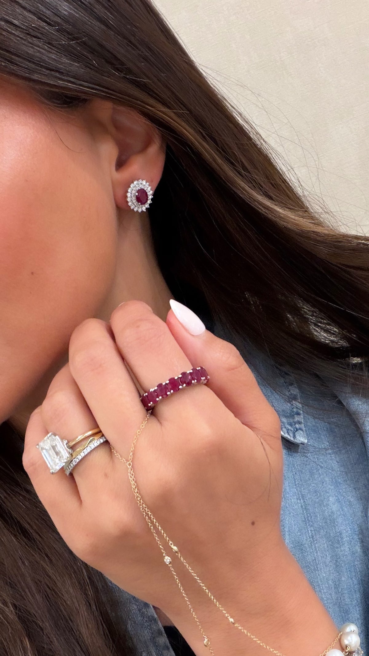 Diamond Halo Earrings With Ruby Center