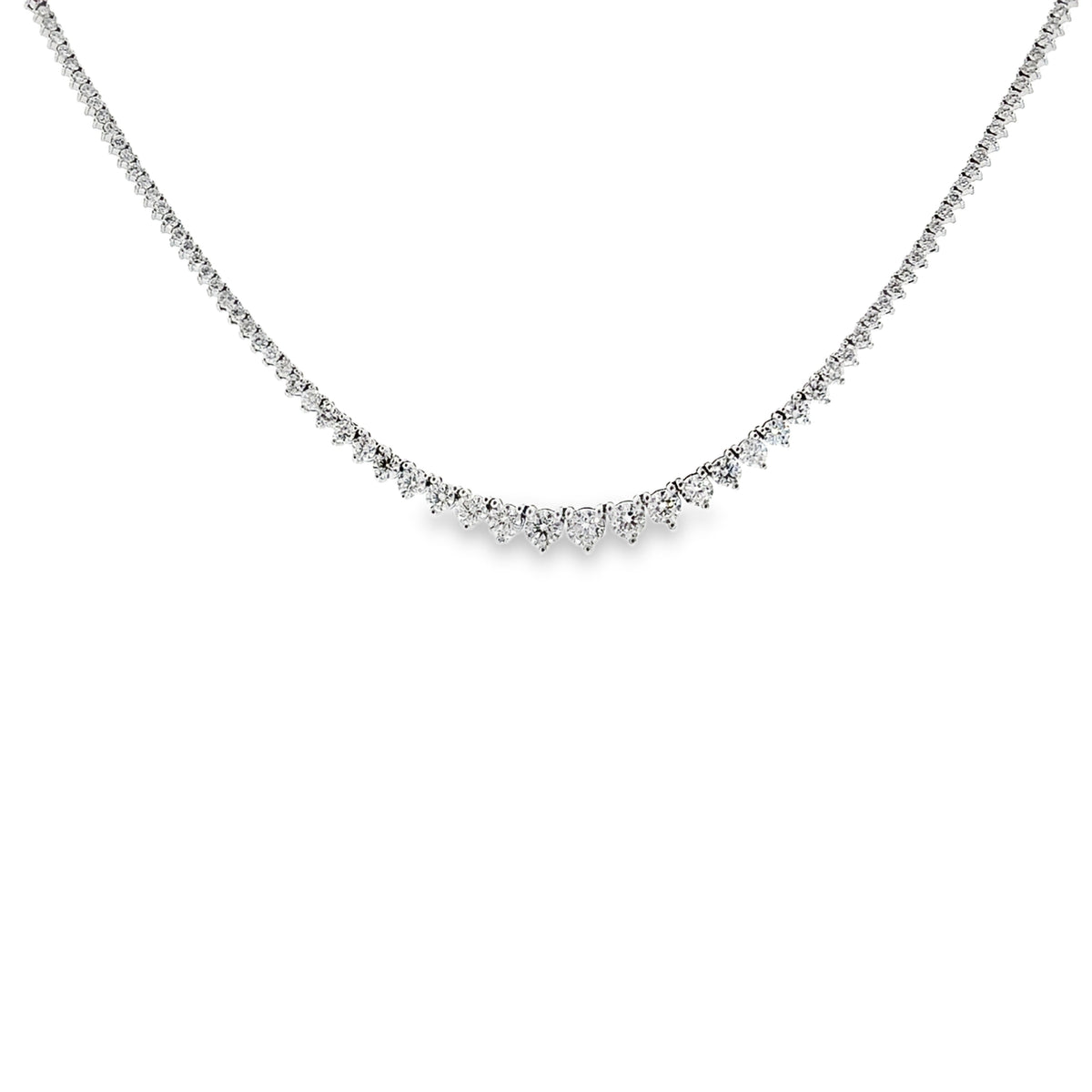 Three Prong Graduated Diamond Tennis Necklace- 7.50 ct