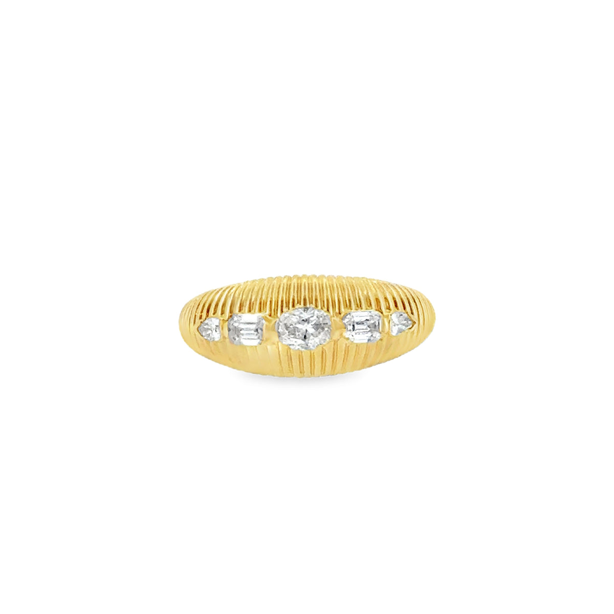Fluted Dome Ring With Diamonds