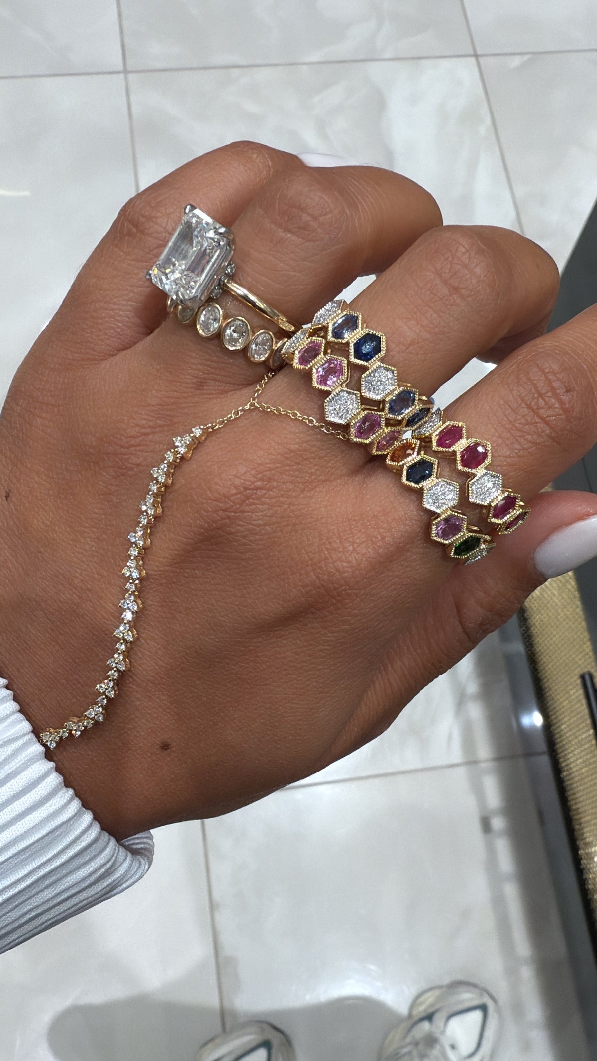 Multicolor Hexagon Ring