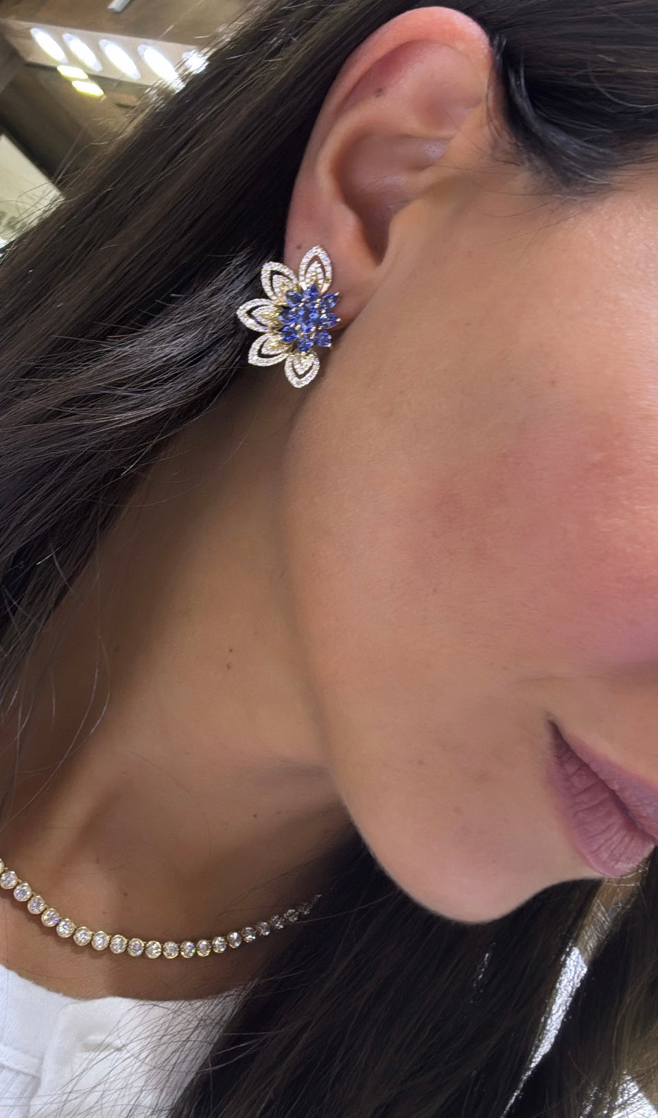 Sapphire Flower Earrings