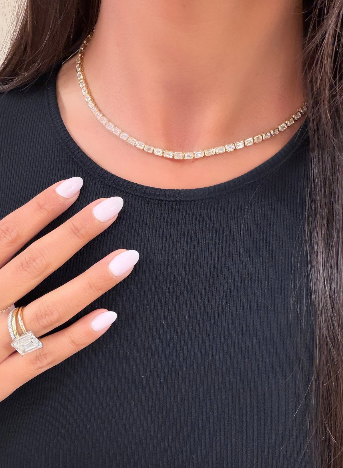 Lab Emerald Diamond Bezel Tennis Necklace
