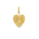 Fluted Heart Charm With Diamond Center