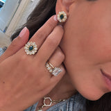 YG Diamond & Emerald Flower Studs