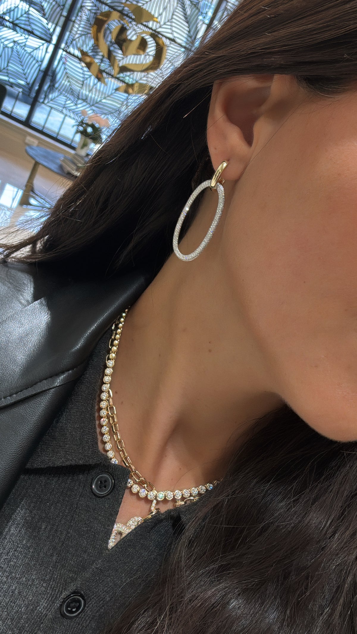 Two Tone Diamond Loop Earrings
