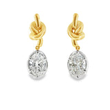 Lab Gold Knot With Hanging Diamond Earrings