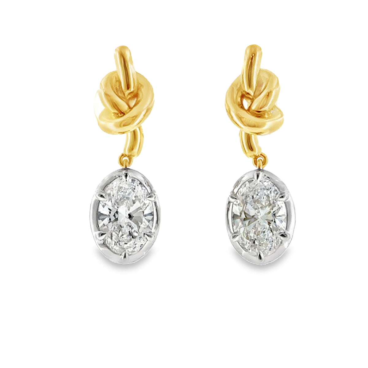 Lab Gold Knot With Hanging Diamond Earrings