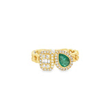 Green emerald pear and diamond chain ring