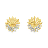 2 Way Double Fan Gold and Diamond Earrings