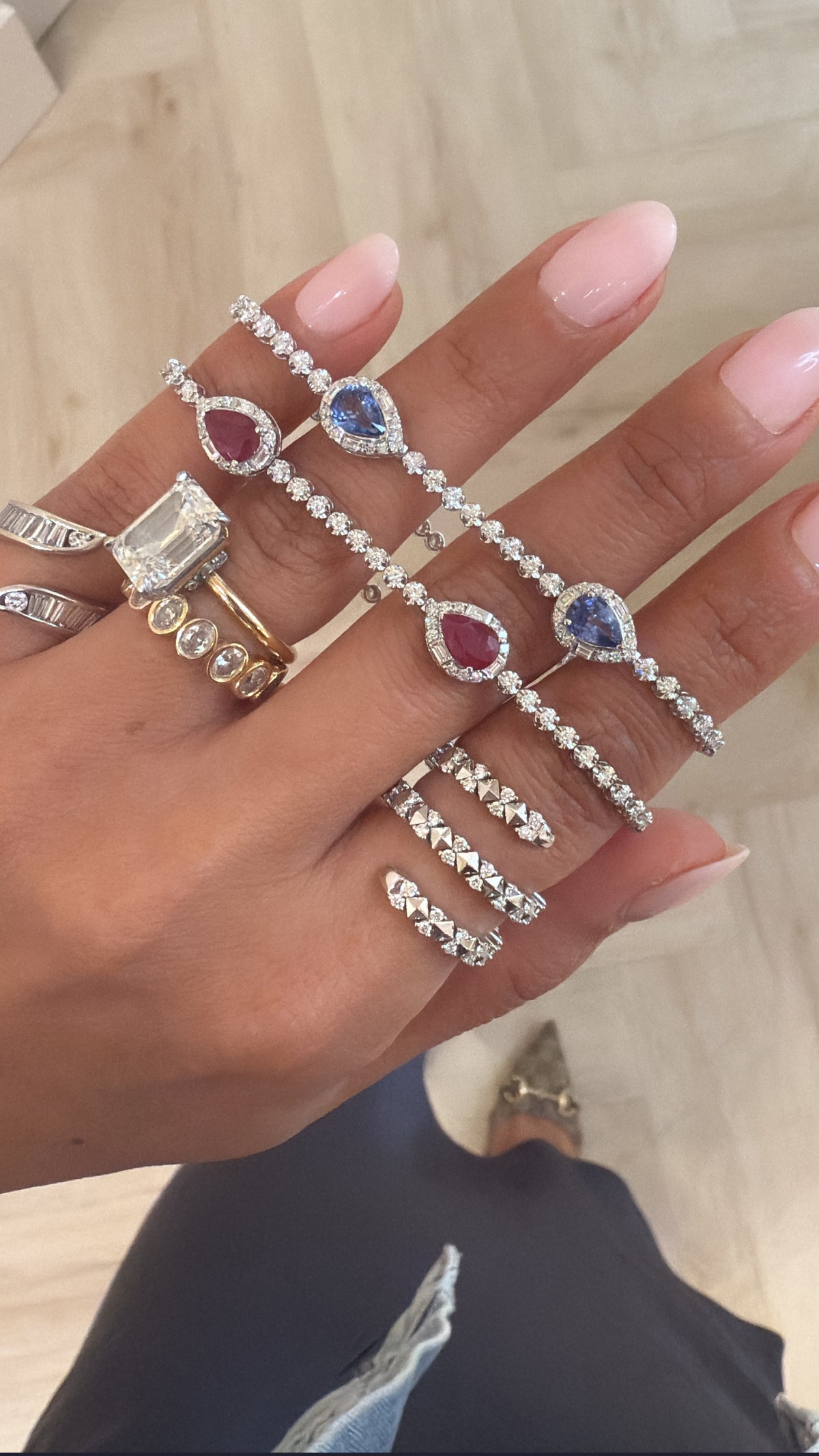 Diamond Tennis Bracelet with Blue Sapphire Pears