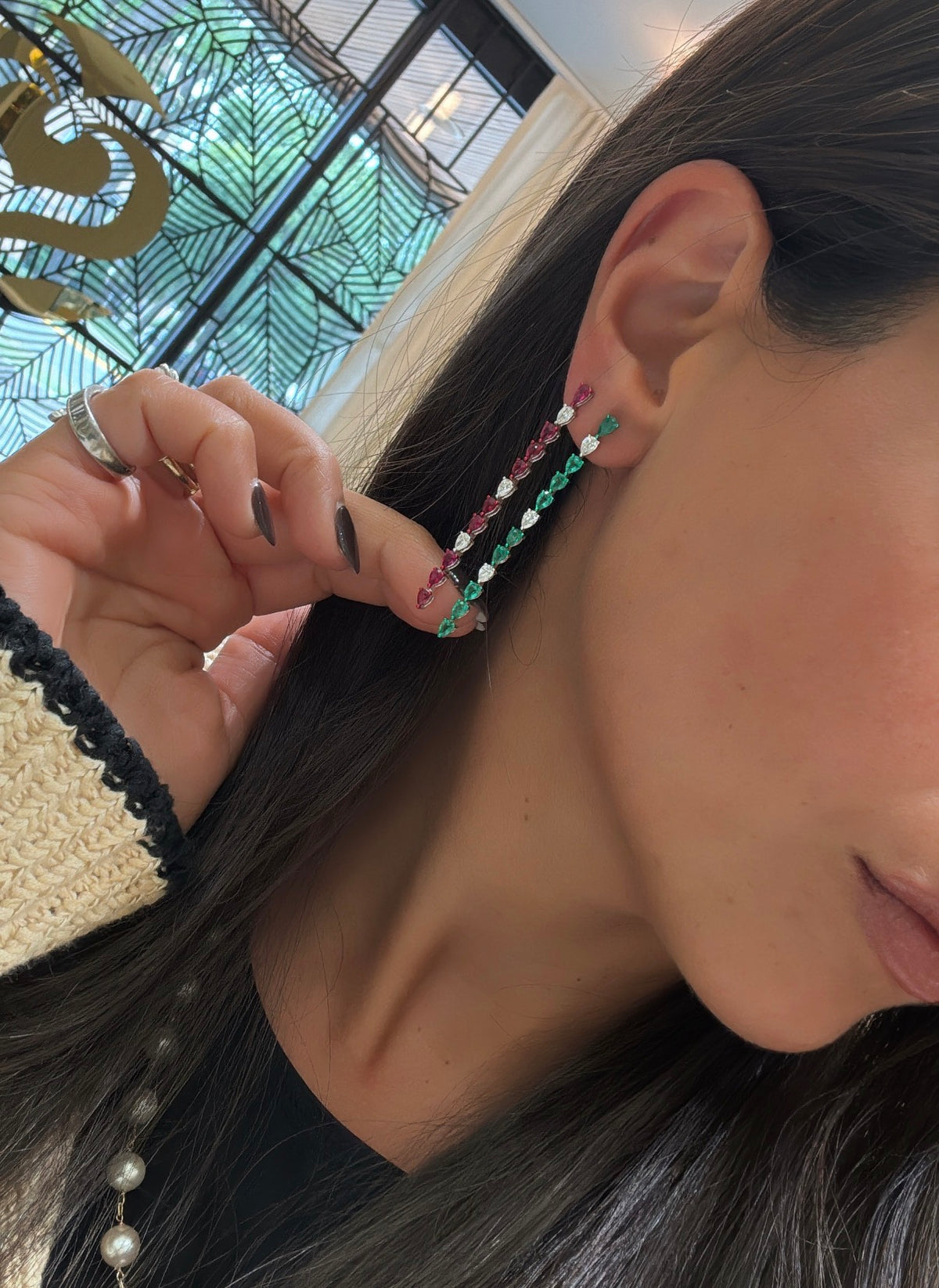 Long Pear Ruby/Diamond Earrings