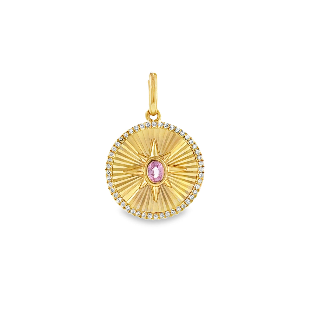 Round Fluted Charm With Pink Sapphire