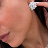 Diamond Encrusted Statement Flower Earrings- WG