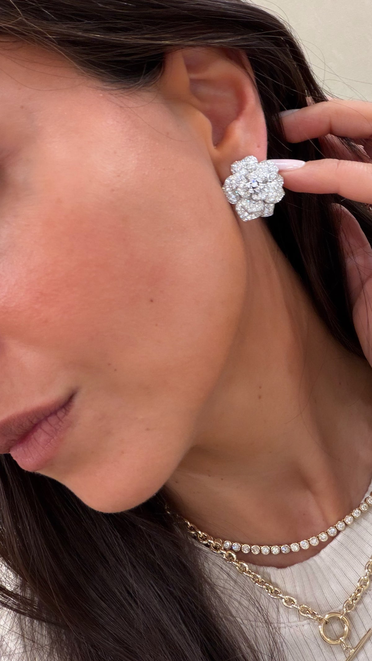 Diamond Encrusted Statement Flower Earrings- WG