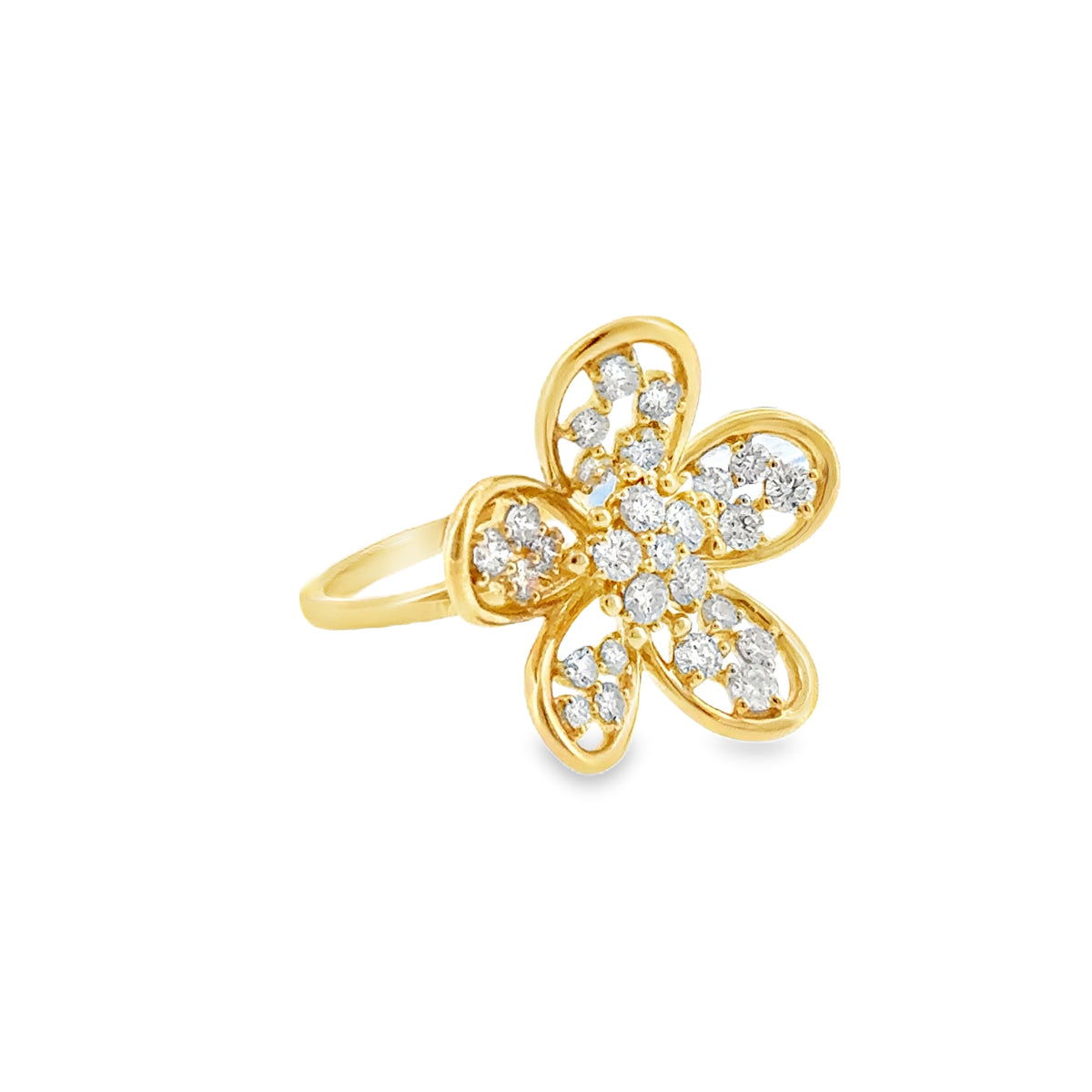 Gold & Scattered Diamond Flower Ring