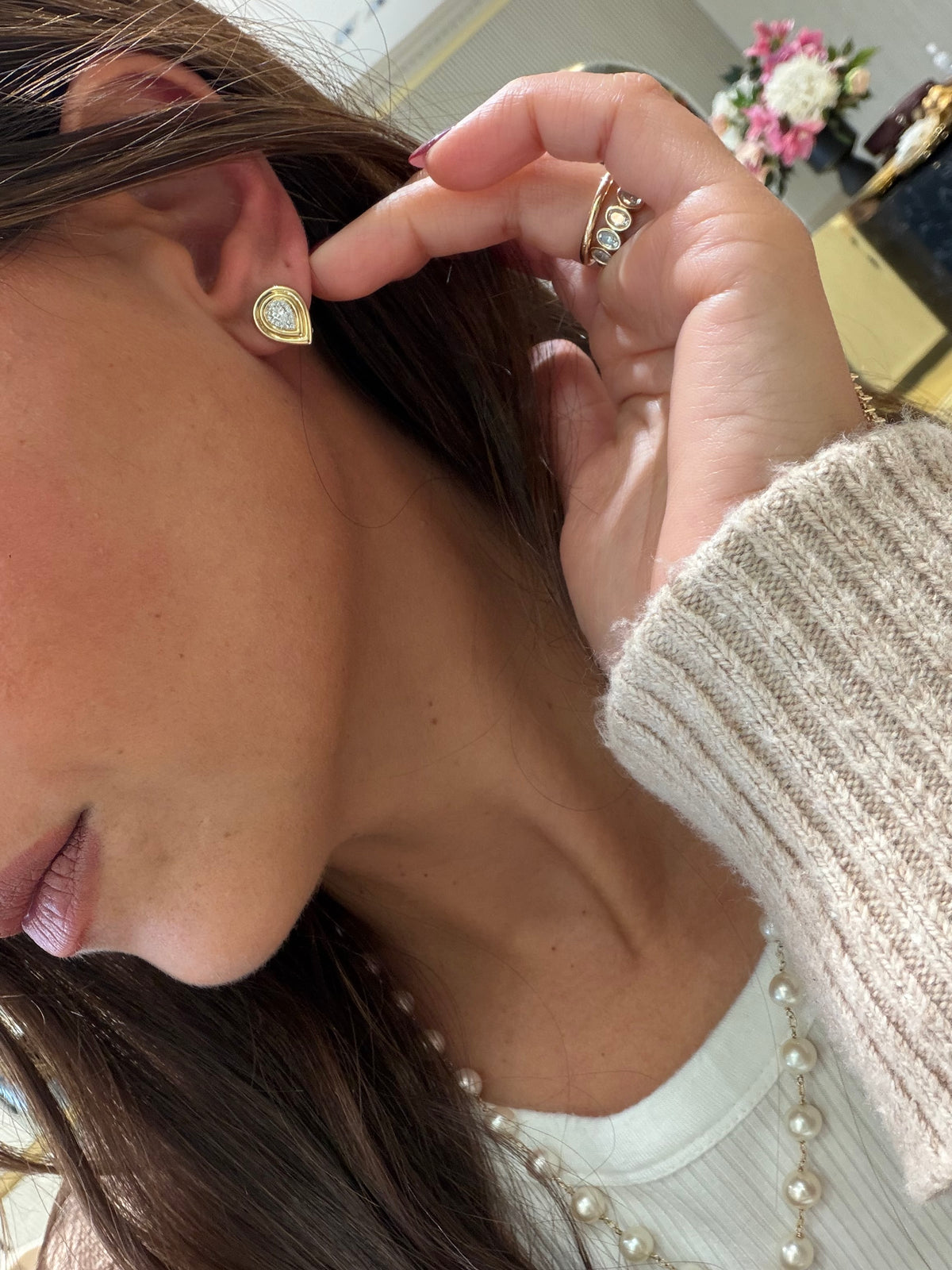 Double Bezel Pear Studs