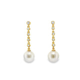 Hanging Pearl Earrings with Bezel Strand