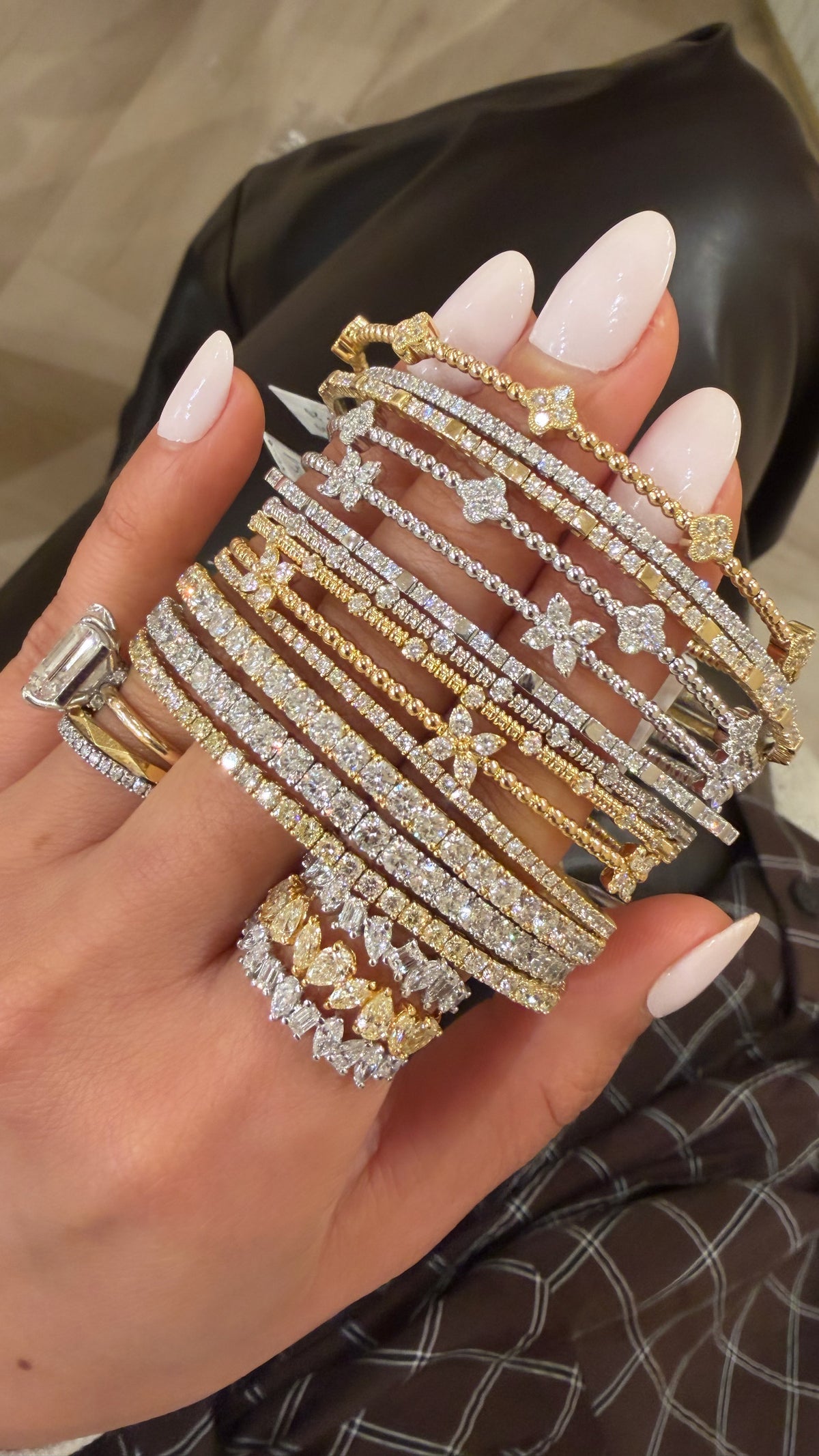 Diamond & Gold Thin Flex Bangle- WG