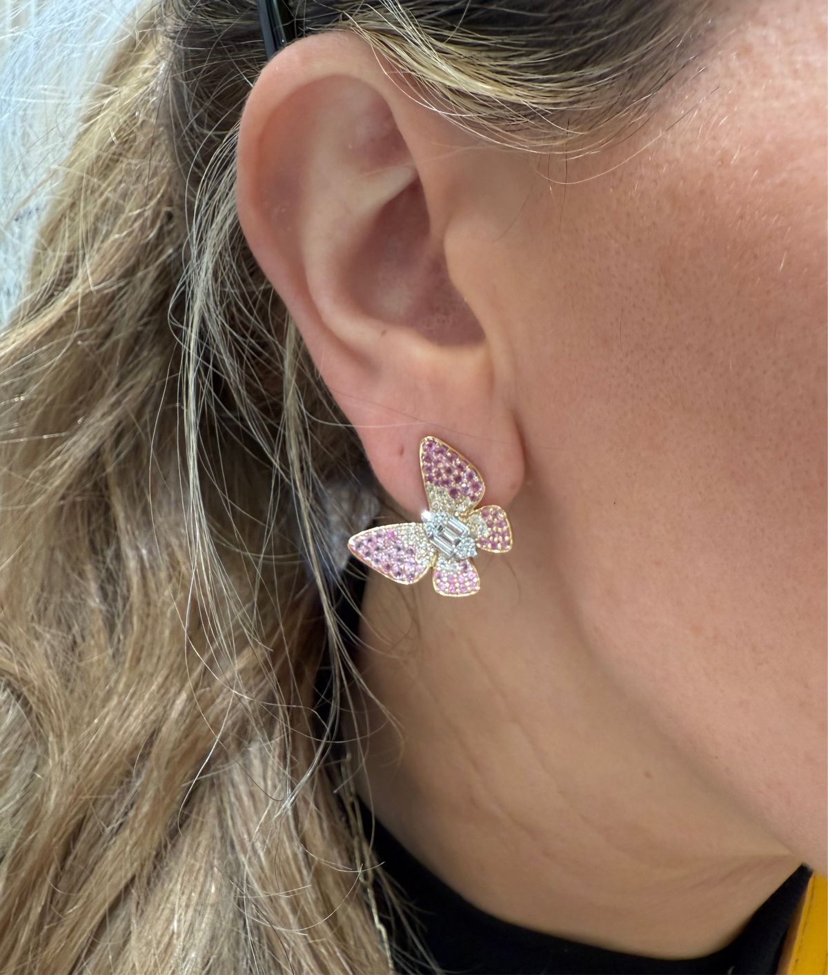 Pink Sapphire & Diamond Butterfly Earrings